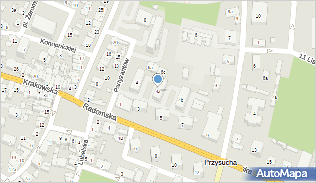 Przysucha, Partyzantów, 4a, mapa Przysucha