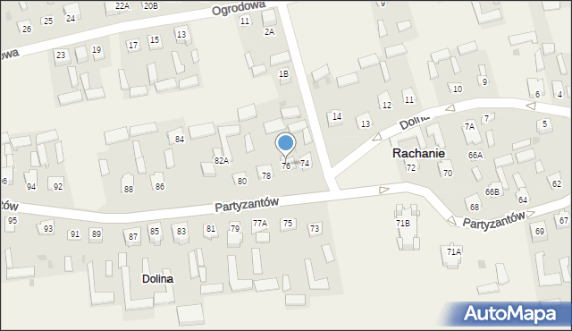 Rachanie, Partyzantów, 76, mapa Rachanie