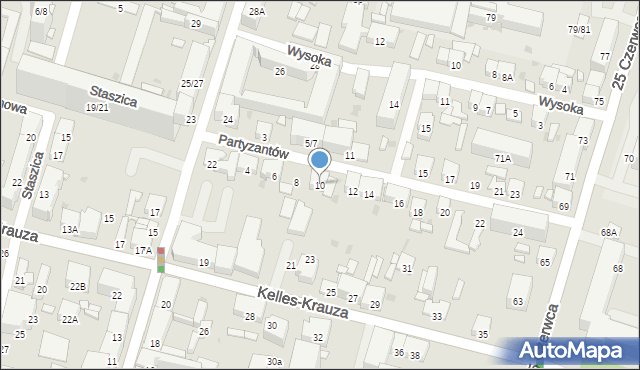 Radom, Partyzantów, 10, mapa Radomia