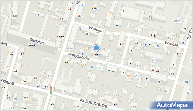 Radom, Partyzantów, 5/7, mapa Radomia