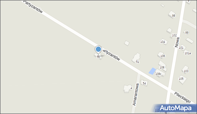 Radzymin, Partyzantów, 50, mapa Radzymin