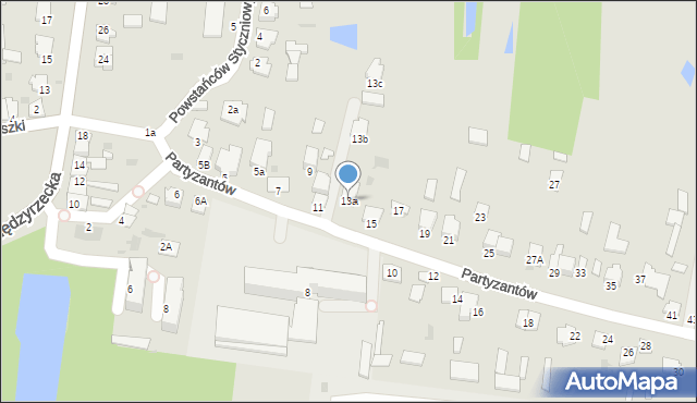 Radzyń Podlaski, Partyzantów, 13a, mapa Radzyń Podlaski