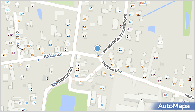 Radzyń Podlaski, Partyzantów, 1a, mapa Radzyń Podlaski