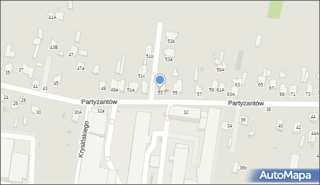 Radzyń Podlaski, Partyzantów, 53, mapa Radzyń Podlaski