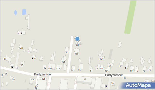 Radzyń Podlaski, Partyzantów, 53b, mapa Radzyń Podlaski