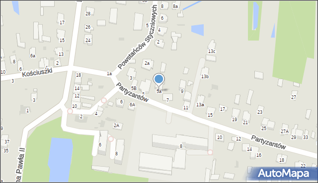 Radzyń Podlaski, Partyzantów, 5a, mapa Radzyń Podlaski