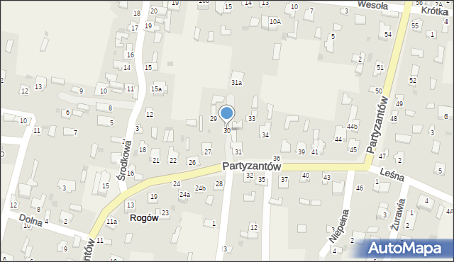 Rogów, Partyzantów, 30, mapa Rogów