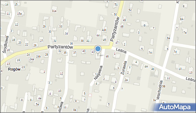 Rogów, Partyzantów, 43a, mapa Rogów