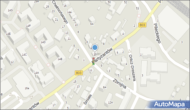 Siedlce, Partyzantów, 10, mapa Siedlce