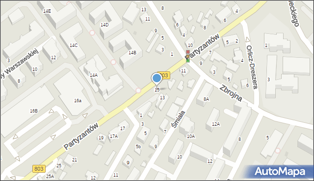 Siedlce, Partyzantów, 15, mapa Siedlce