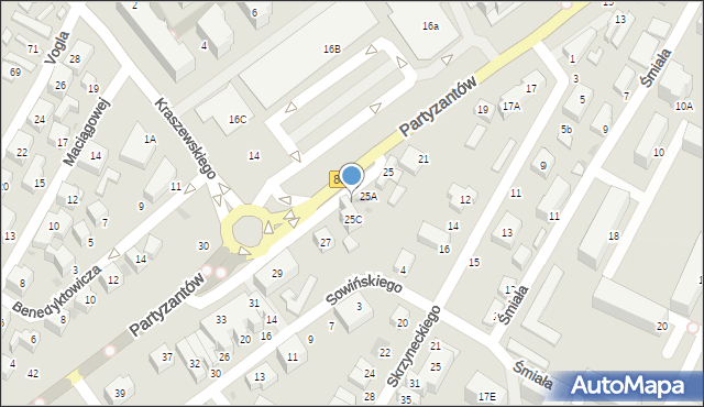 Siedlce, Partyzantów, 25B, mapa Siedlce