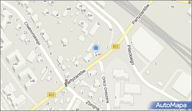 Siedlce, Partyzantów, 4, mapa Siedlce