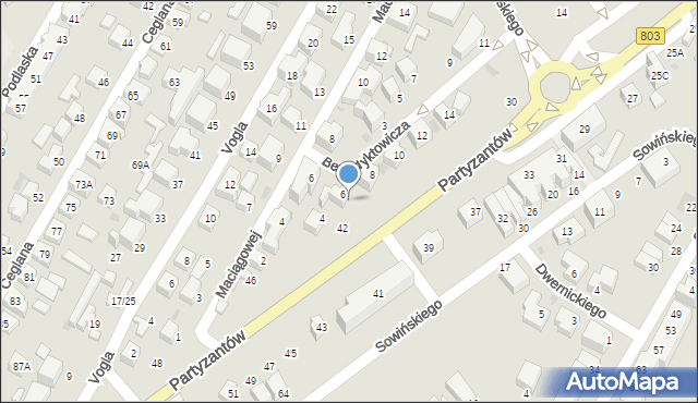 Siedlce, Partyzantów, 42A, mapa Siedlce