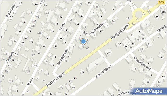 Siedlce, Partyzantów, 44, mapa Siedlce