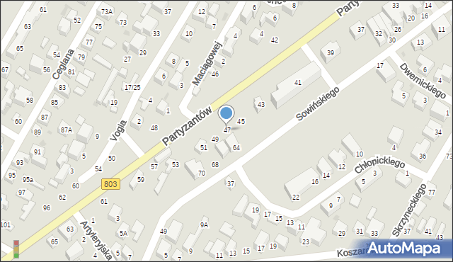 Siedlce, Partyzantów, 47, mapa Siedlce