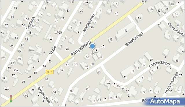 Siedlce, Partyzantów, 49, mapa Siedlce