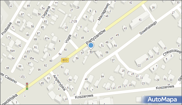 Siedlce, Partyzantów, 53, mapa Siedlce