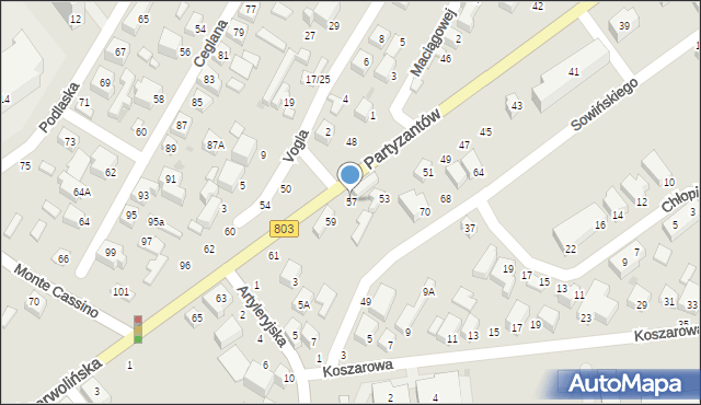 Siedlce, Partyzantów, 57, mapa Siedlce