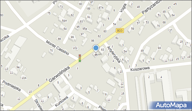 Siedlce, Partyzantów, 65, mapa Siedlce