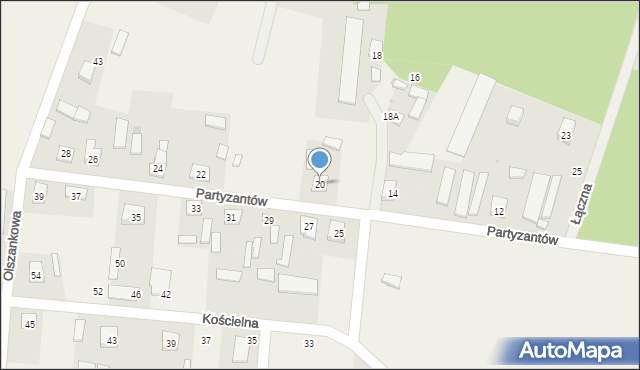 Skrzeszew, Partyzantów, 20, mapa Skrzeszew