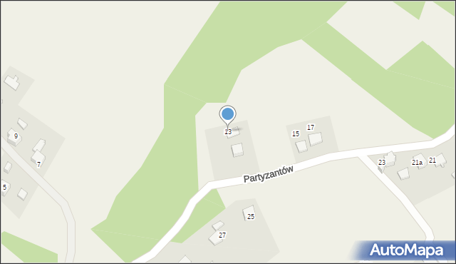 Skrzyszów, Partyzantów, 13, mapa Skrzyszów