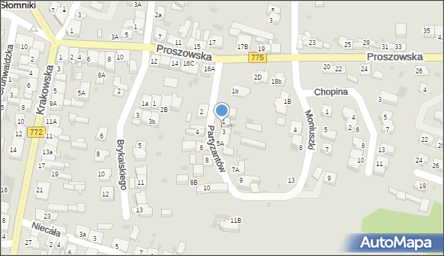 Słomniki, Partyzantów, 1a, mapa Słomniki