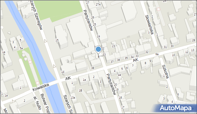 Słupsk, Partyzantów, 8, mapa Słupska