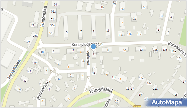 Starachowice, Parkowa, 1, mapa Starachowic