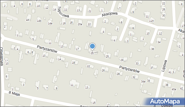 Starachowice, Partyzantów, 21, mapa Starachowic