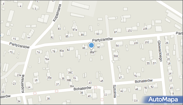 Starachowice, Partyzantów, 88a, mapa Starachowic