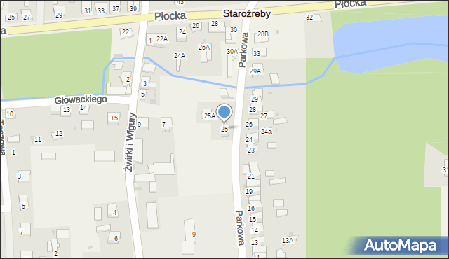 Staroźreby, Parkowa, 25, mapa Staroźreby