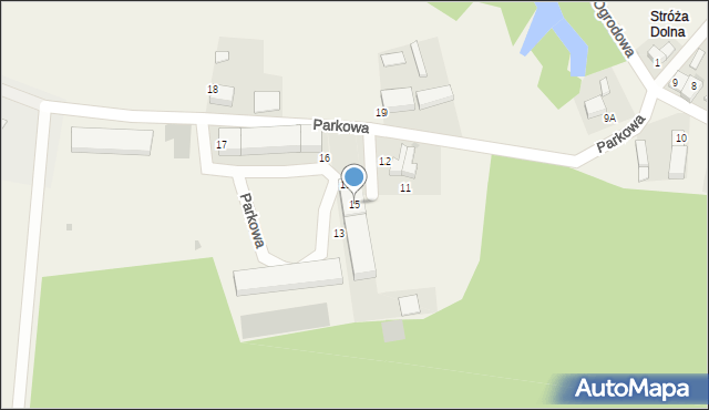 Stróża, Parkowa, 15, mapa Stróża