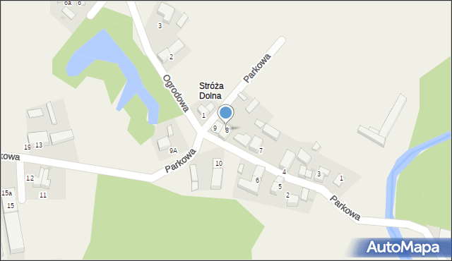 Stróża, Parkowa, 8, mapa Stróża