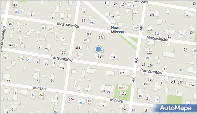 Sulejówek, Partyzantów, 11A, mapa Sulejówek