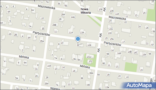 Sulejówek, Partyzantów, 12, mapa Sulejówek