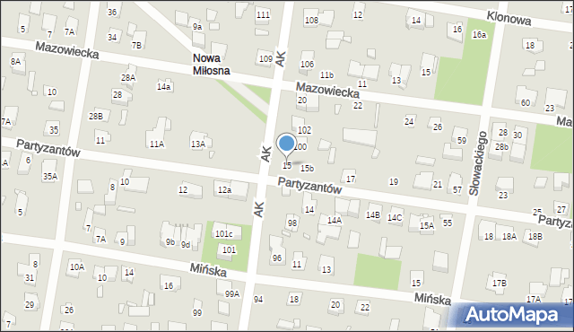 Sulejówek, Partyzantów, 15, mapa Sulejówek