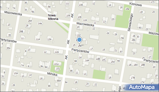 Sulejówek, Partyzantów, 15b, mapa Sulejówek