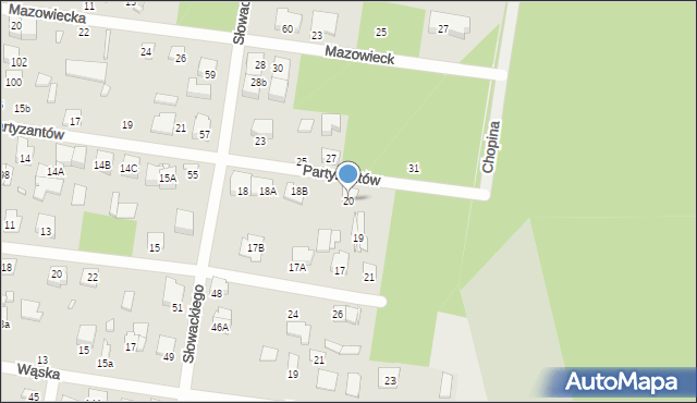 Sulejówek, Partyzantów, 20, mapa Sulejówek