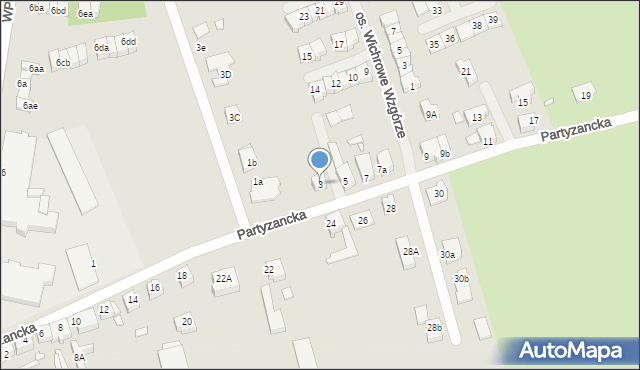 Świebodzin, Partyzancka, 3, mapa Świebodzin