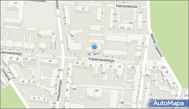 Świnoujście, Paderewskiego Ignacego Jana, 5A, mapa Świnoujście