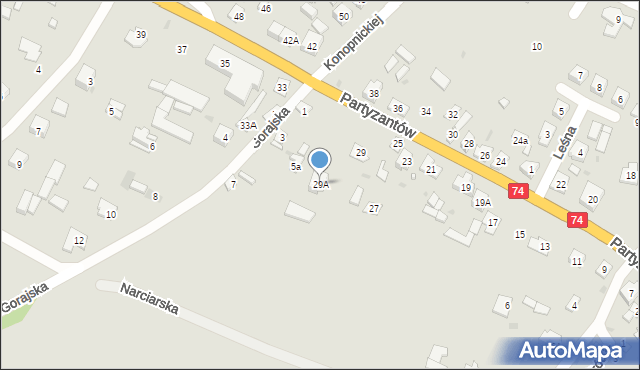 Szczebrzeszyn, Partyzantów, 29A, mapa Szczebrzeszyn