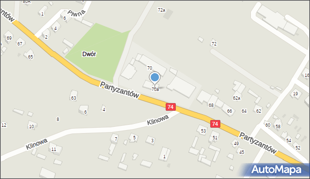 Szczebrzeszyn, Partyzantów, 70a, mapa Szczebrzeszyn
