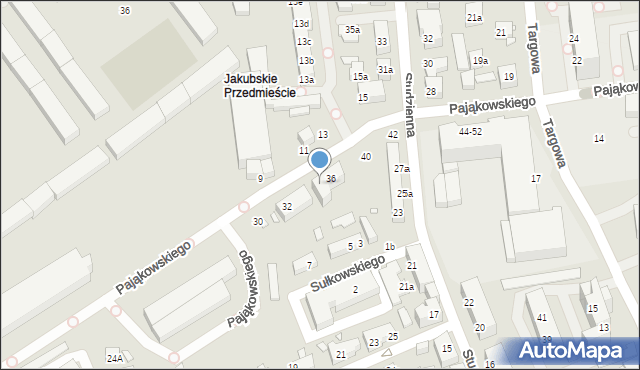 Toruń, Pająkowskiego Gerarda, 36a, mapa Torunia
