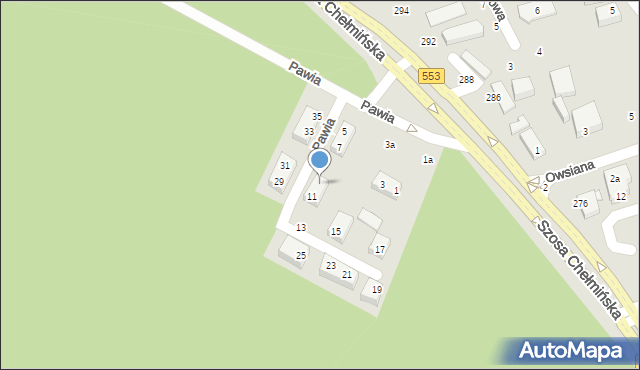 Toruń, Pawia, 9, mapa Torunia