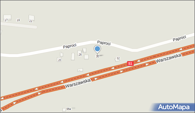 Tychy, Paproci, 30, mapa Tychów