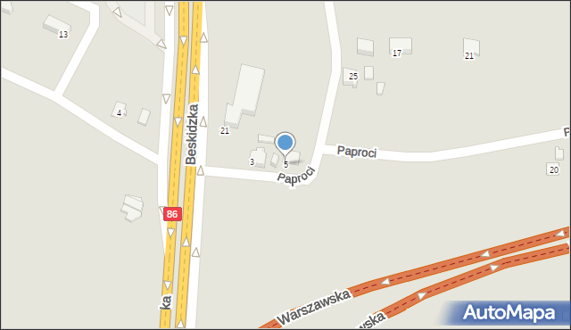 Tychy, Paproci, 5, mapa Tychów