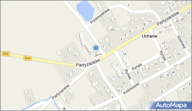Uchanie, Partyzantów, 1A, mapa Uchanie