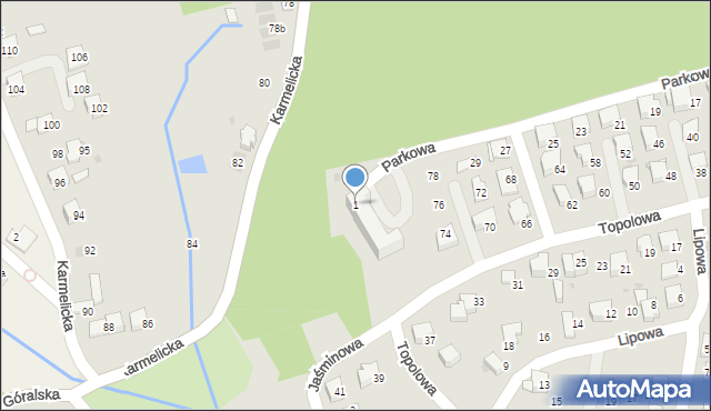 Wadowice, Parkowa, 1, mapa Wadowice