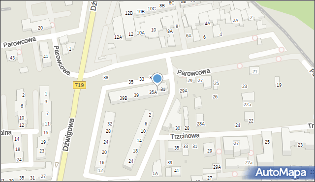 Warszawa, Parowcowa, 33A, mapa Warszawy