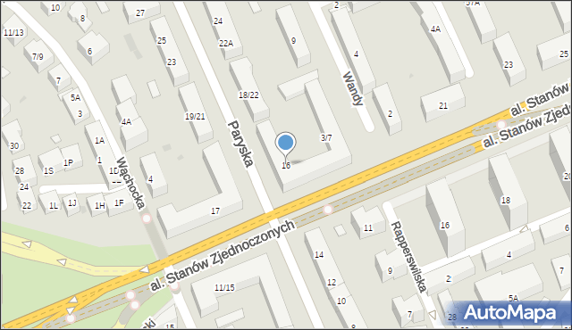 Warszawa, Paryska, 16, mapa Warszawy